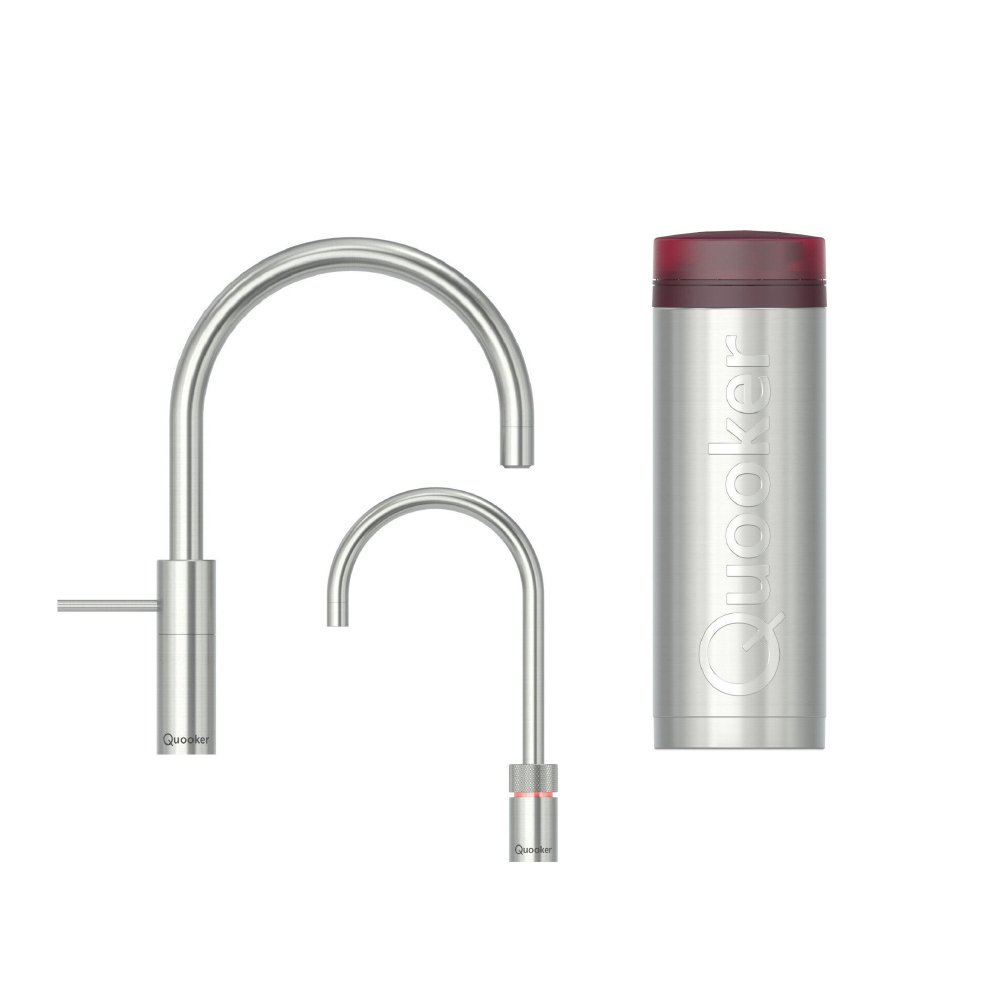 Quooker 3NMRRVS Nordic Round Mixer Tap and Boiling Water Tap with 3 Litre Tank, Stainless Steel