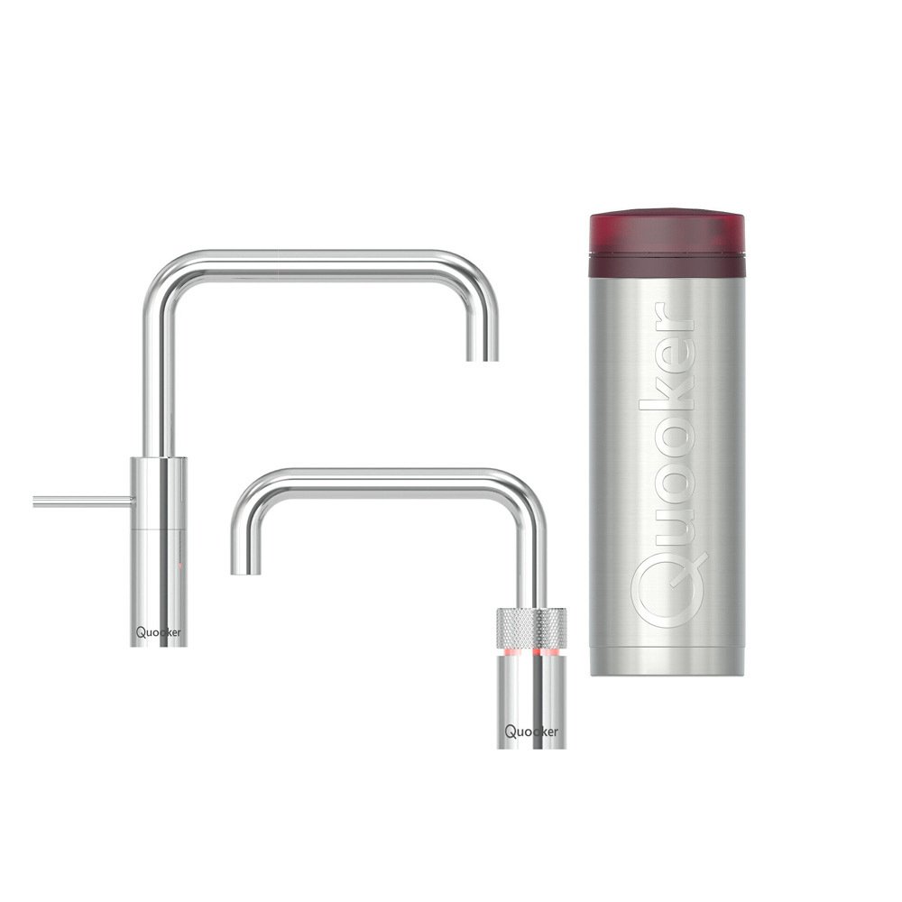 Quooker 3NMSCHR Nordic Square Mixer Tap and Boiling Water Tap with 3 Litre Tank, Chrome