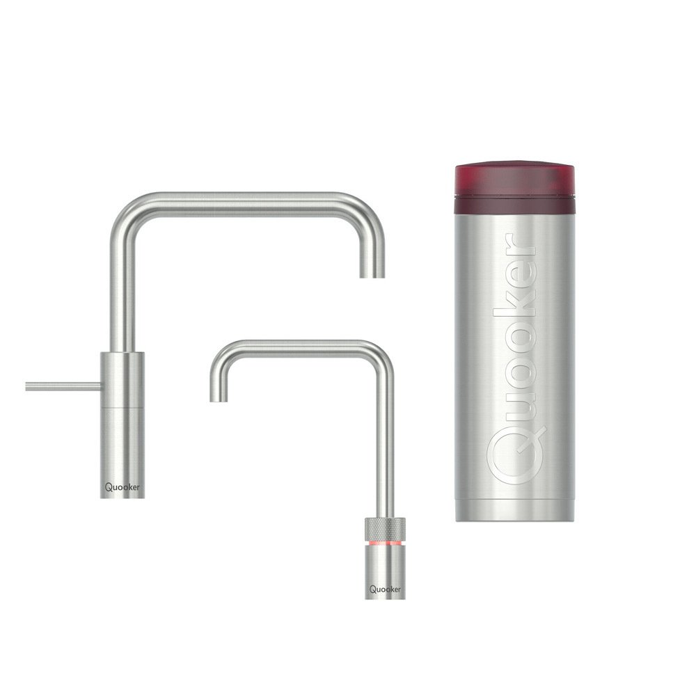Quooker 3NMSRVS Nordic Square Mixer Tap and Boiling Water Tap with 3 litre Tank, Stainless Steel