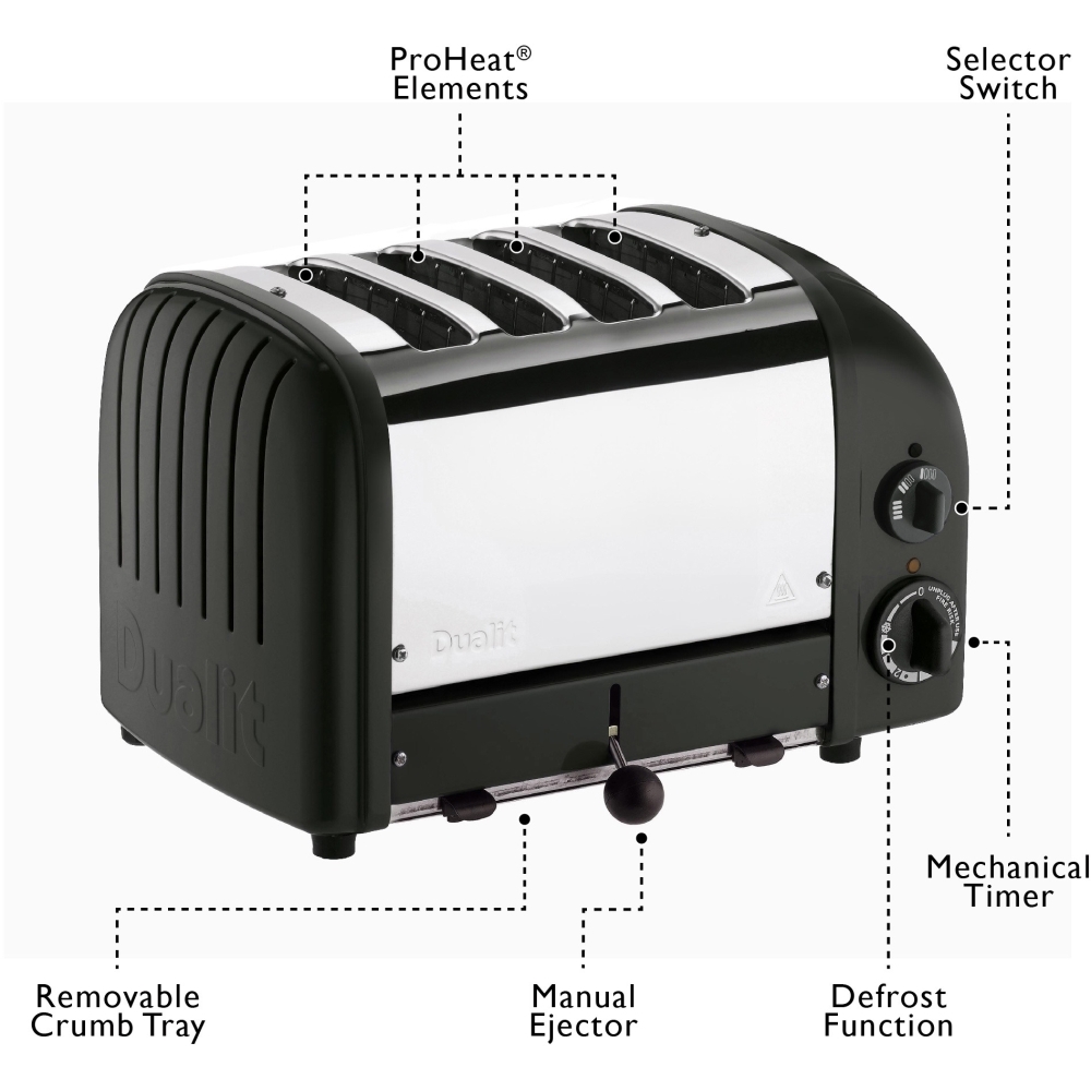 Dualit 40370 Retro Toaster, 4 Slice, Black