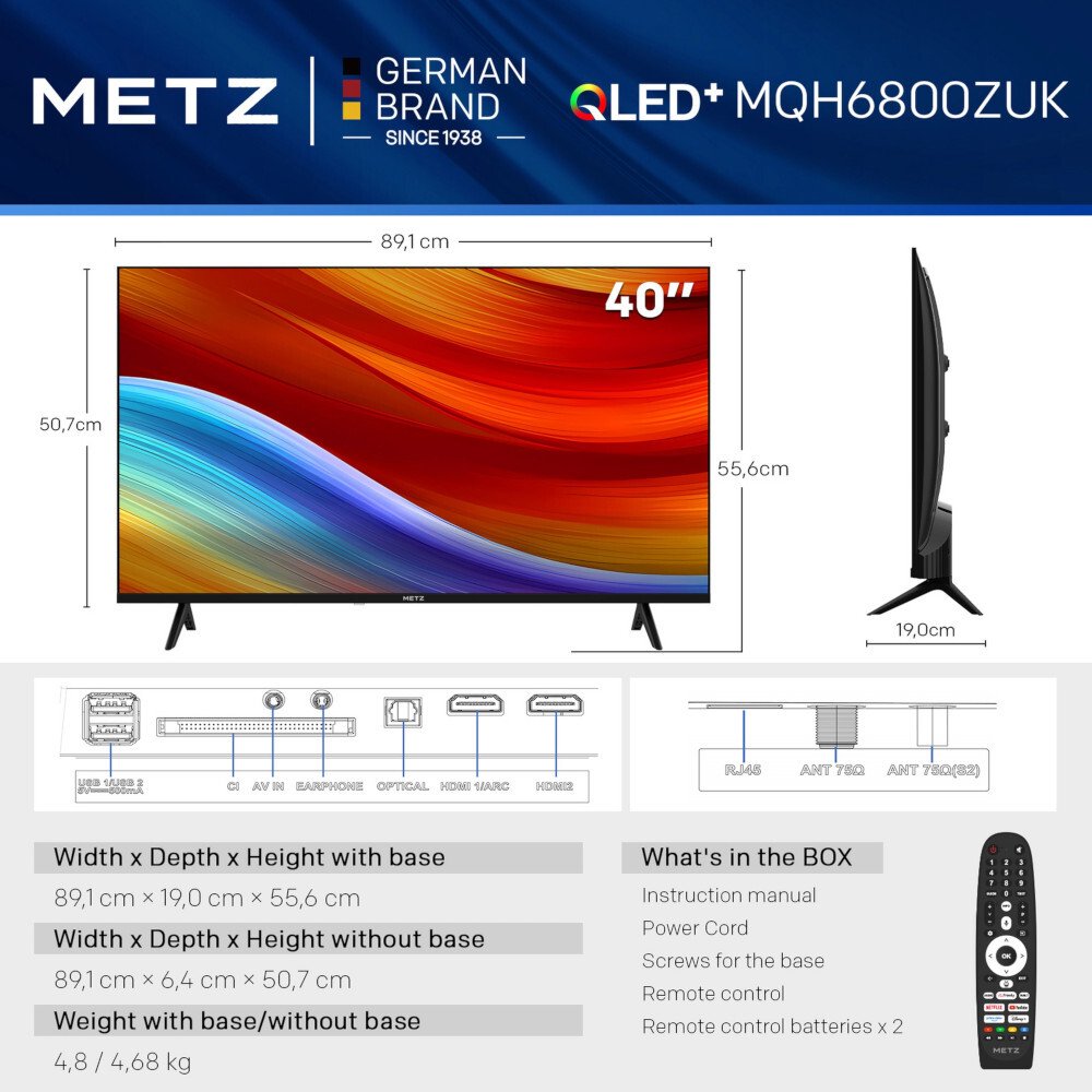 Metz 40MQH6800ZUK 40" Smart Television, E Rated