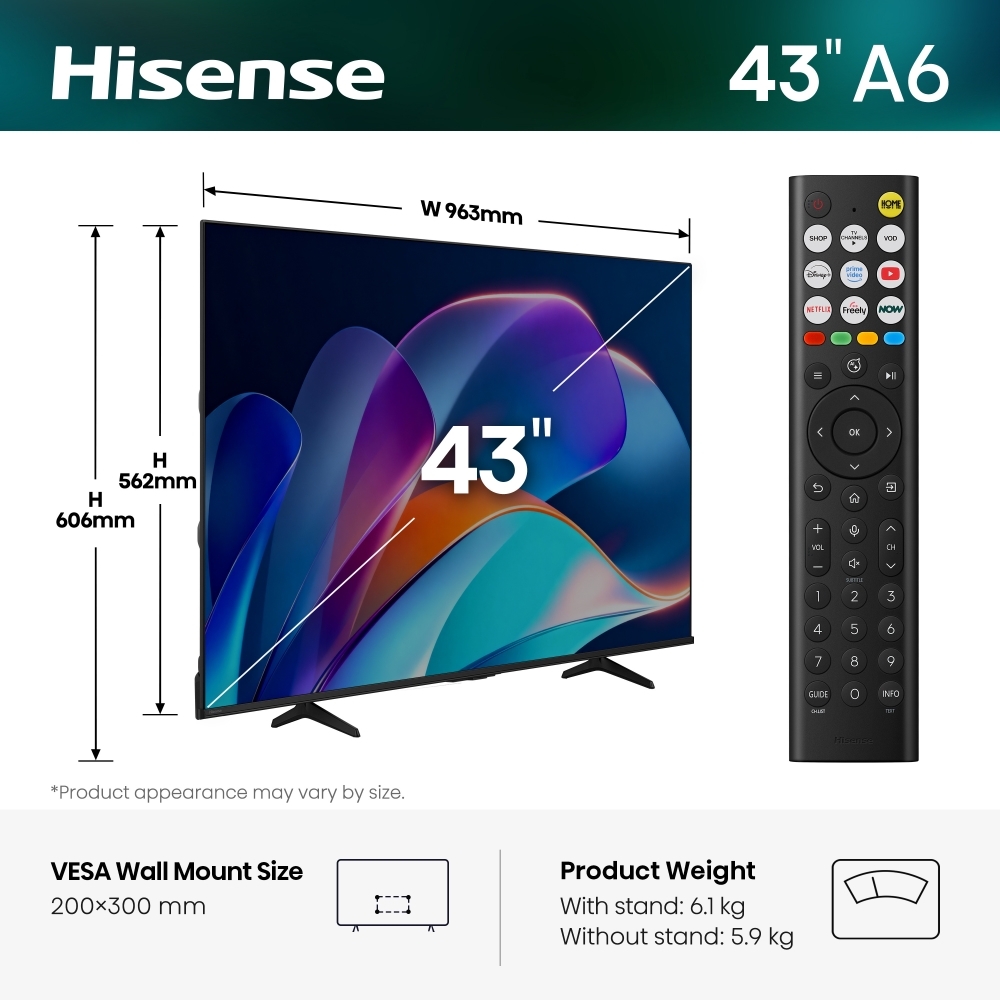 Hisense 43A6STUK 43" DLED Smart Television, 4K Ultra HD, Black, E Rated