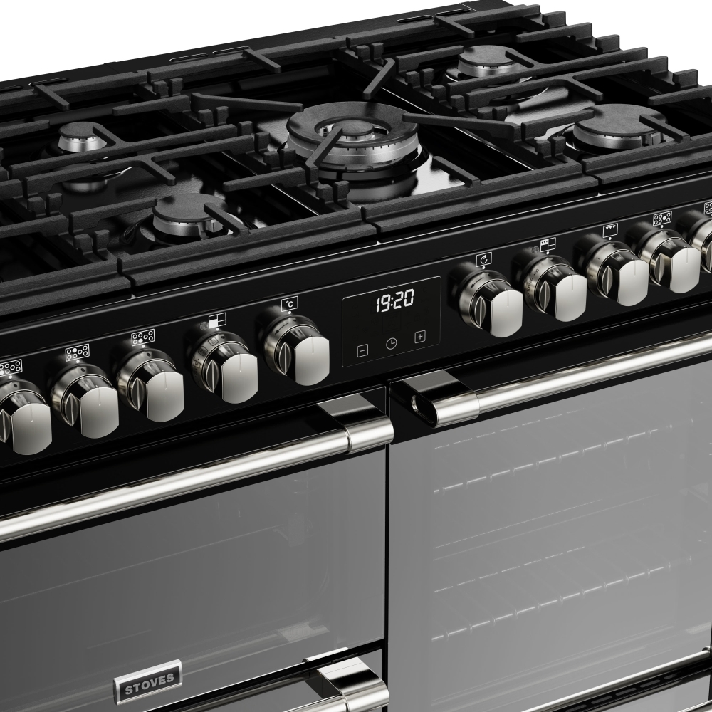 Stoves Sterling Deluxe D1000DF Black 100cm Dual Fuel Range Cooker, A