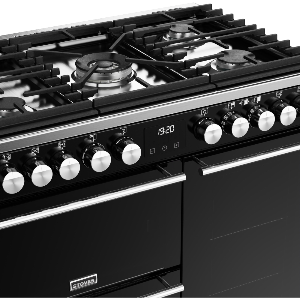 Stoves Precision Deluxe D900DF Black 90cm Dual Fuel Range Cooker, A