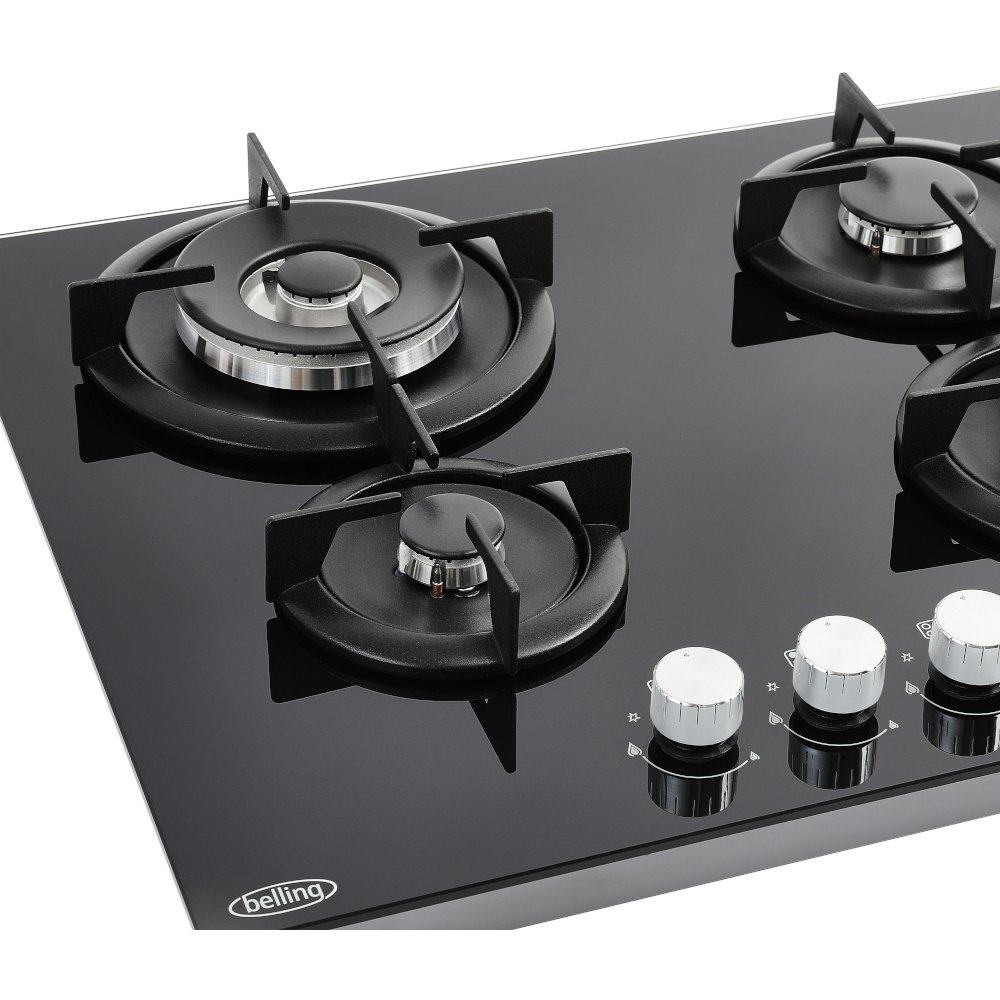 Belling GTG603RI Black 60cm 4 Burner Gas Hob, Black on Glass (444411637