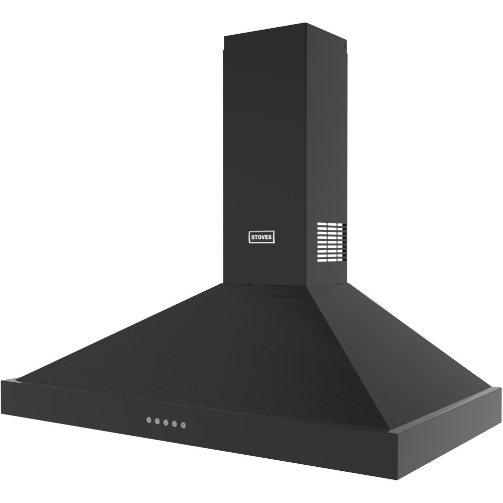 Stoves Sterling 90PYR Black 90cm Chimney Cooker Hood, A+ Rated