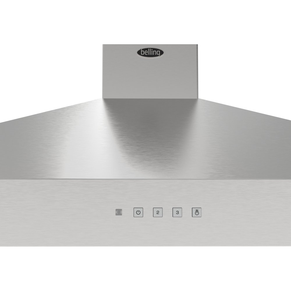 Belling Cookcentre 90PYR 90cm Chimney Cooker Hood, Stainless Steel, C Rated