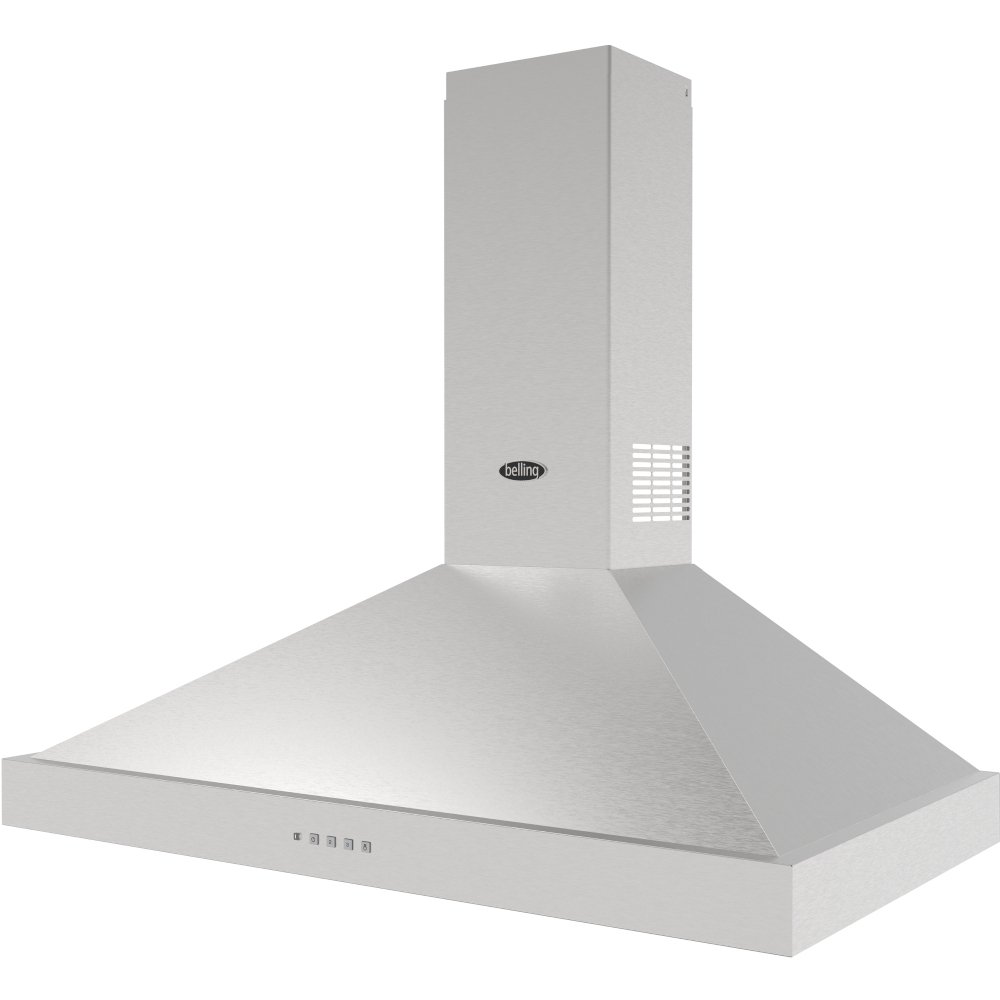 Belling Cookcentre 90PYR 90cm Chimney Cooker Hood, Stainless Steel, C Rated