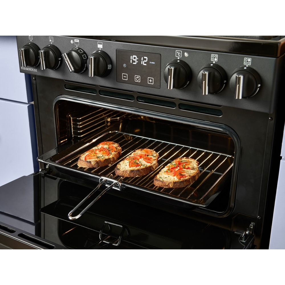 Belling Farmhouse 60E Ceramic Electric Cooker with Double Oven, Black, A Rated