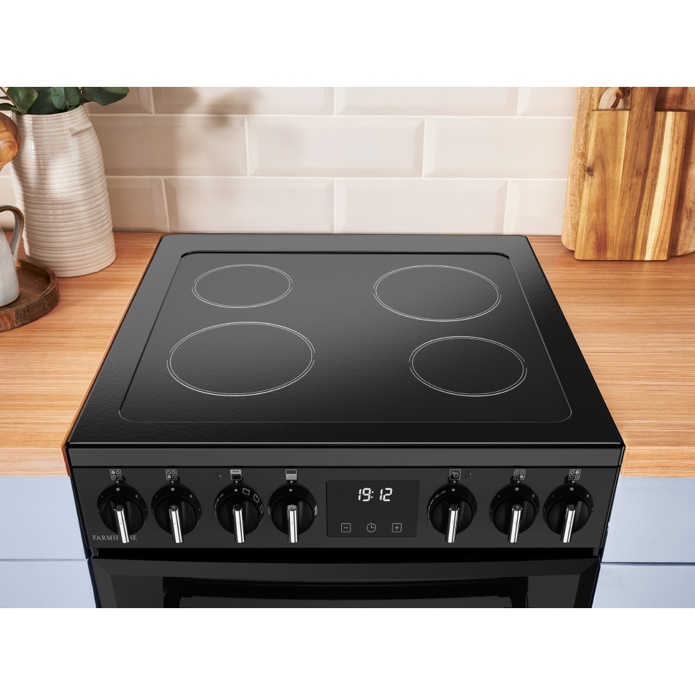 Belling Farmhouse 60E Ceramic Electric Cooker with Double Oven, Black, A Rated