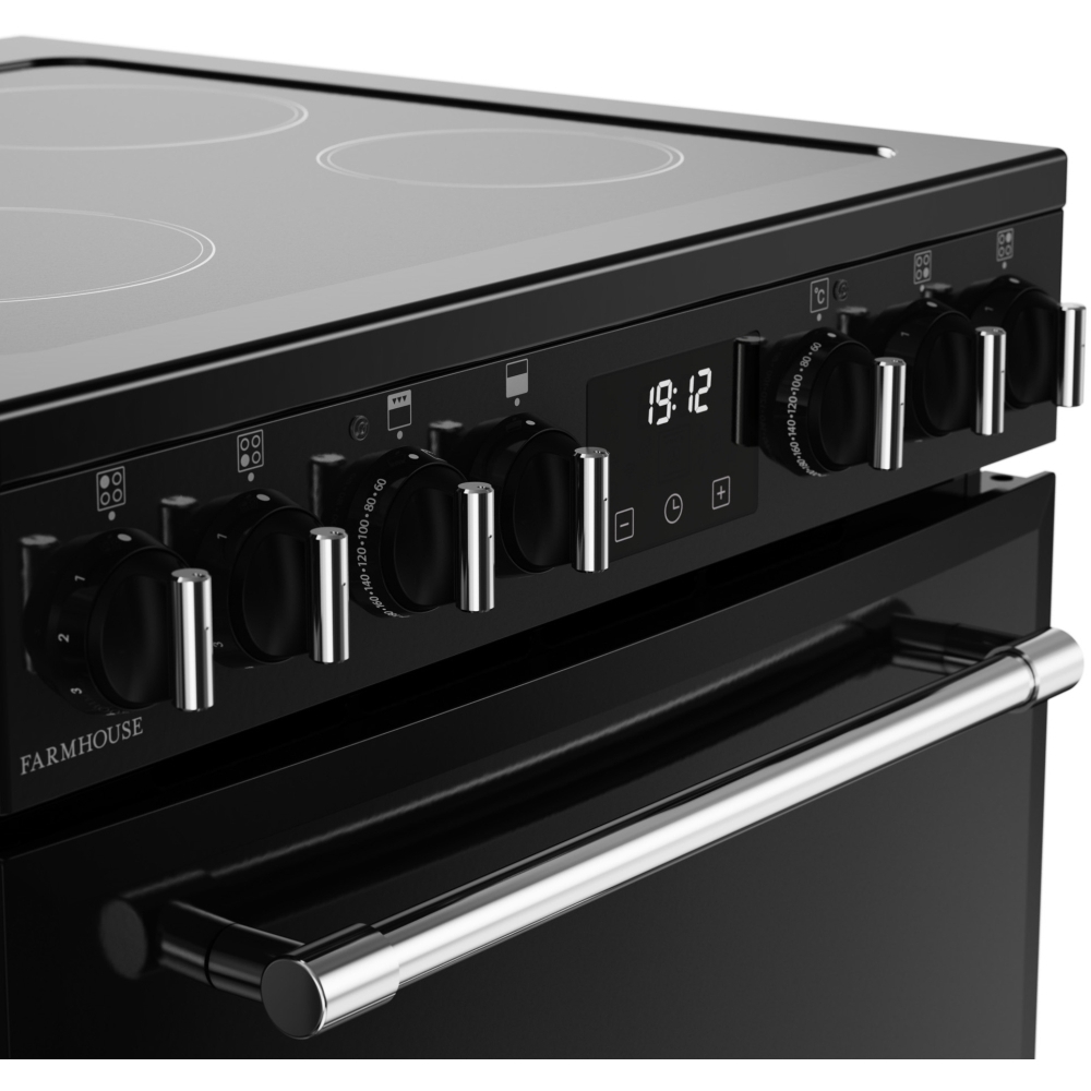 Belling Farmhouse 60E Ceramic Electric Cooker with Double Oven, Black, A Rated