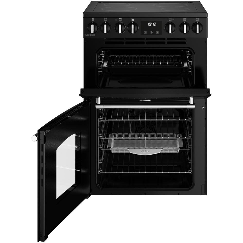 Belling Farmhouse 60E Ceramic Electric Cooker with Double Oven, Black, A Rated