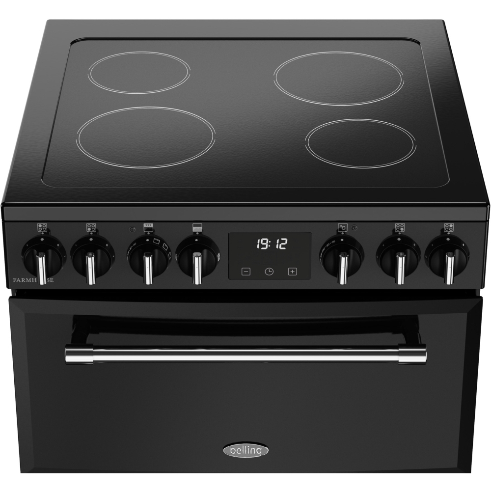 Belling Farmhouse 60E Ceramic Electric Cooker with Double Oven, Black, A Rated