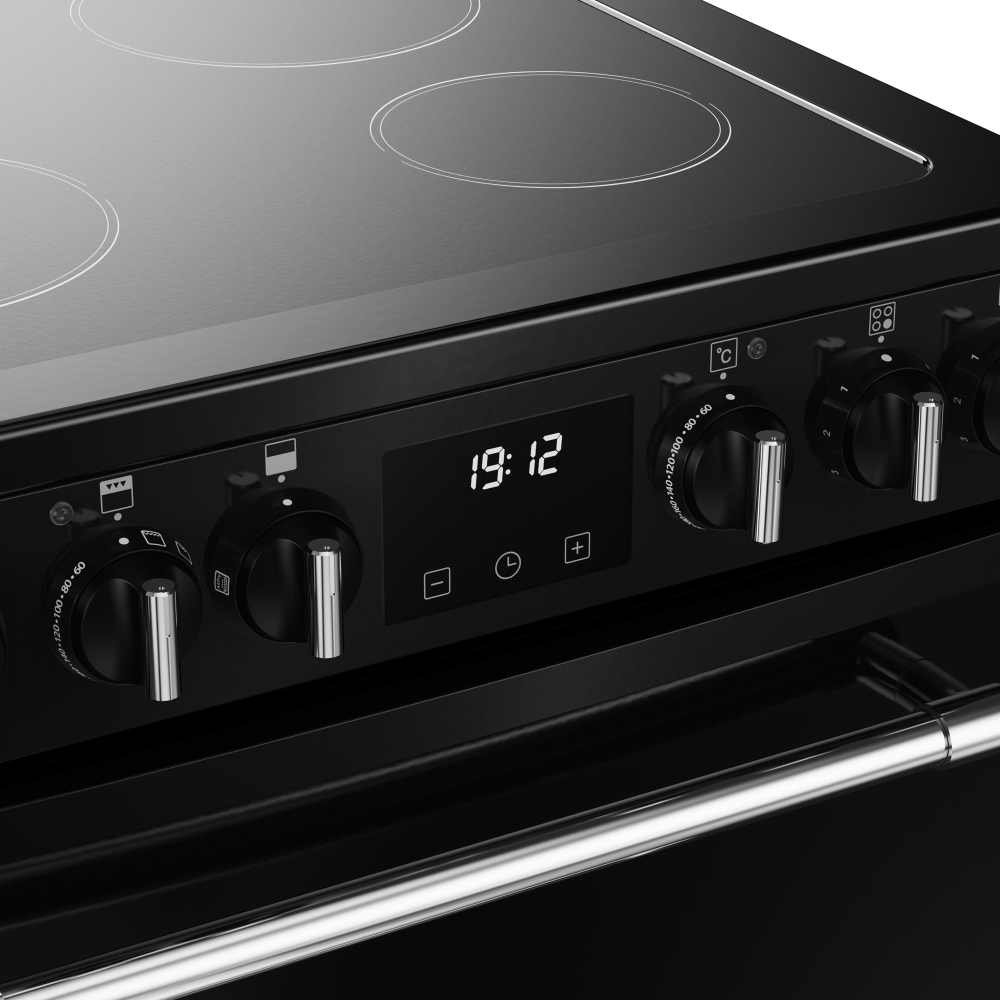 Belling Farmhouse 60E Ceramic Electric Cooker with Double Oven, Black, A Rated