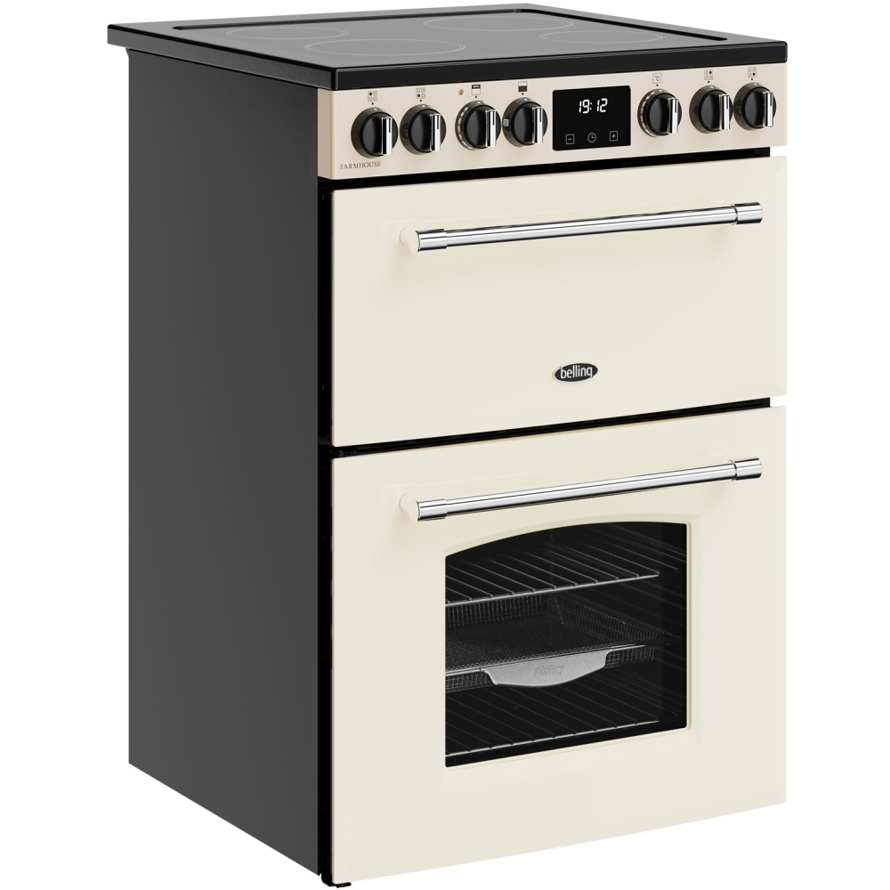 Belling Farmhouse 60E Ceramic Electric Cooker with Double Oven, Cream, A Rated