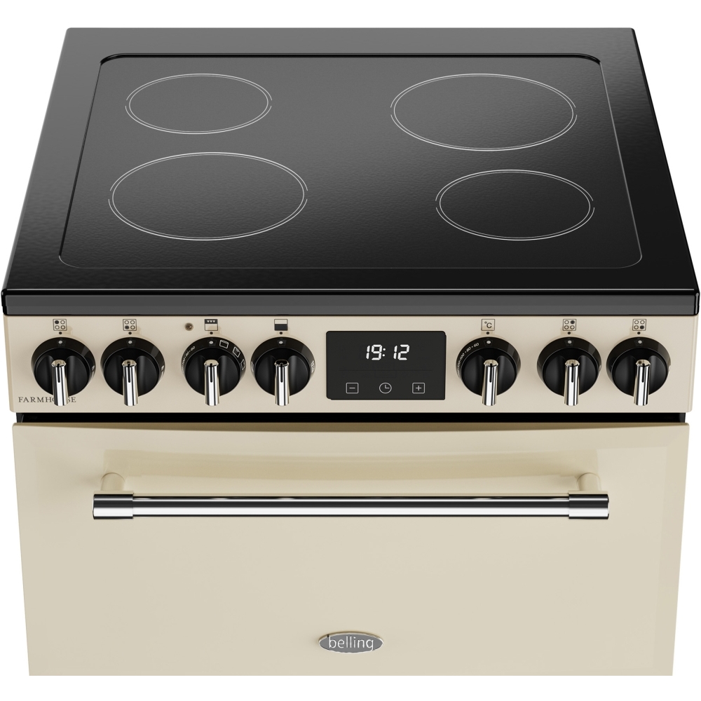 Belling Farmhouse 60E Ceramic Electric Cooker with Double Oven, Cream, A Rated