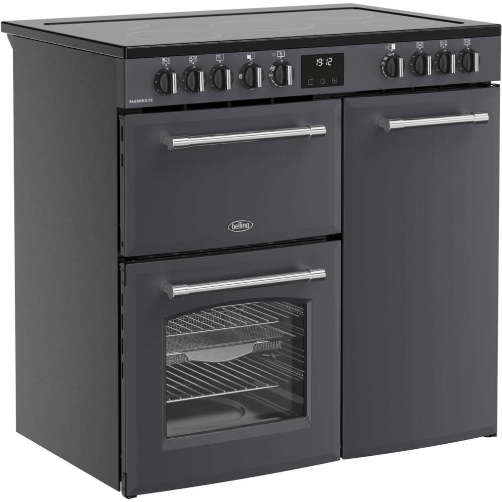 Belling RCA FARMHOUSE 90E AN 90cm Ceramic Range Cooker, Grey, A Rated