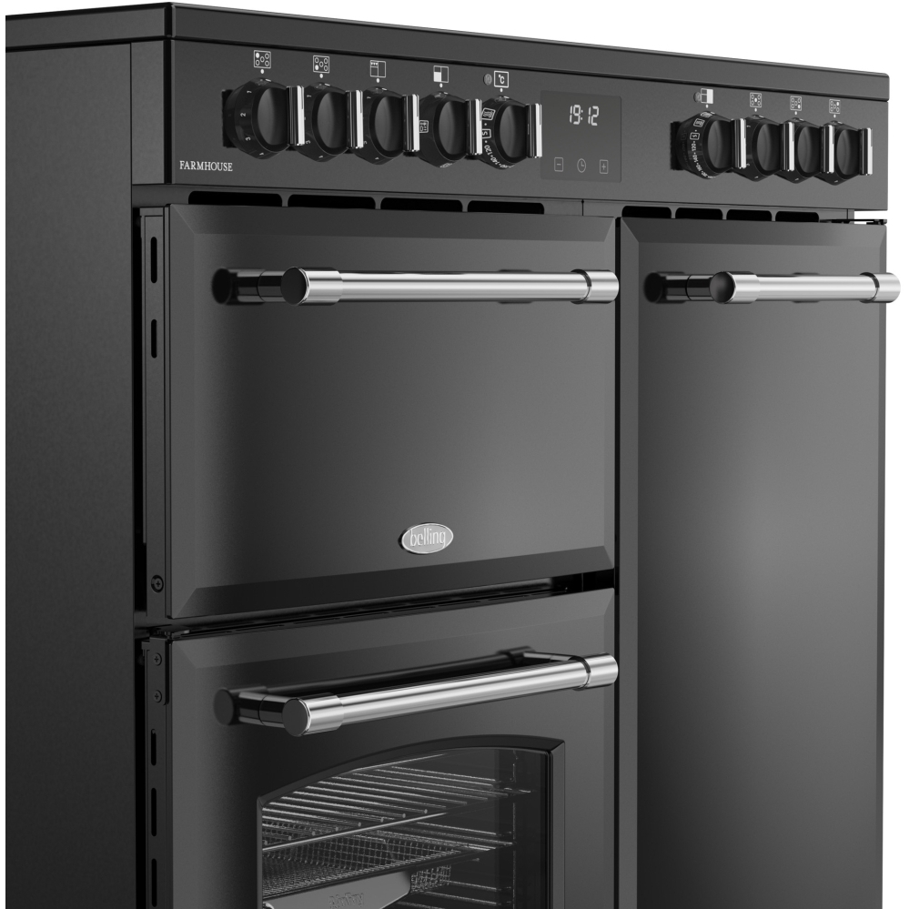 Belling RCA FARMHOUSE 90E BL 90cm Ceramic Range Cooker, Black, A Rated