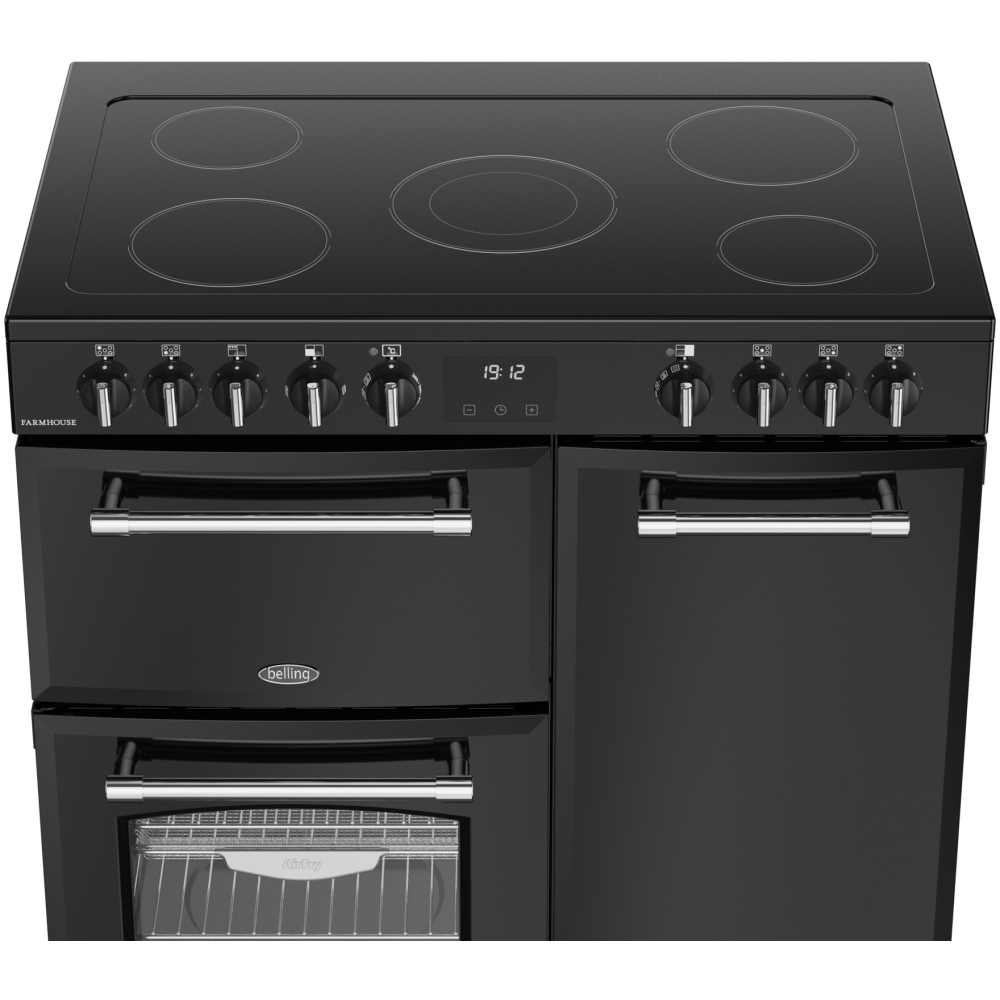 Belling RCA FARMHOUSE 90E BL 90cm Ceramic Range Cooker, Black, A Rated