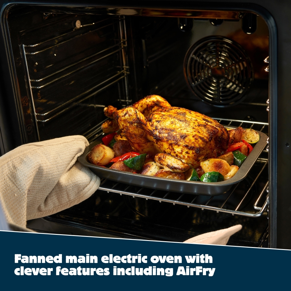 Belling Farmhouse 90E 90cm Ceramic Range Cooker, Cream, A Rated