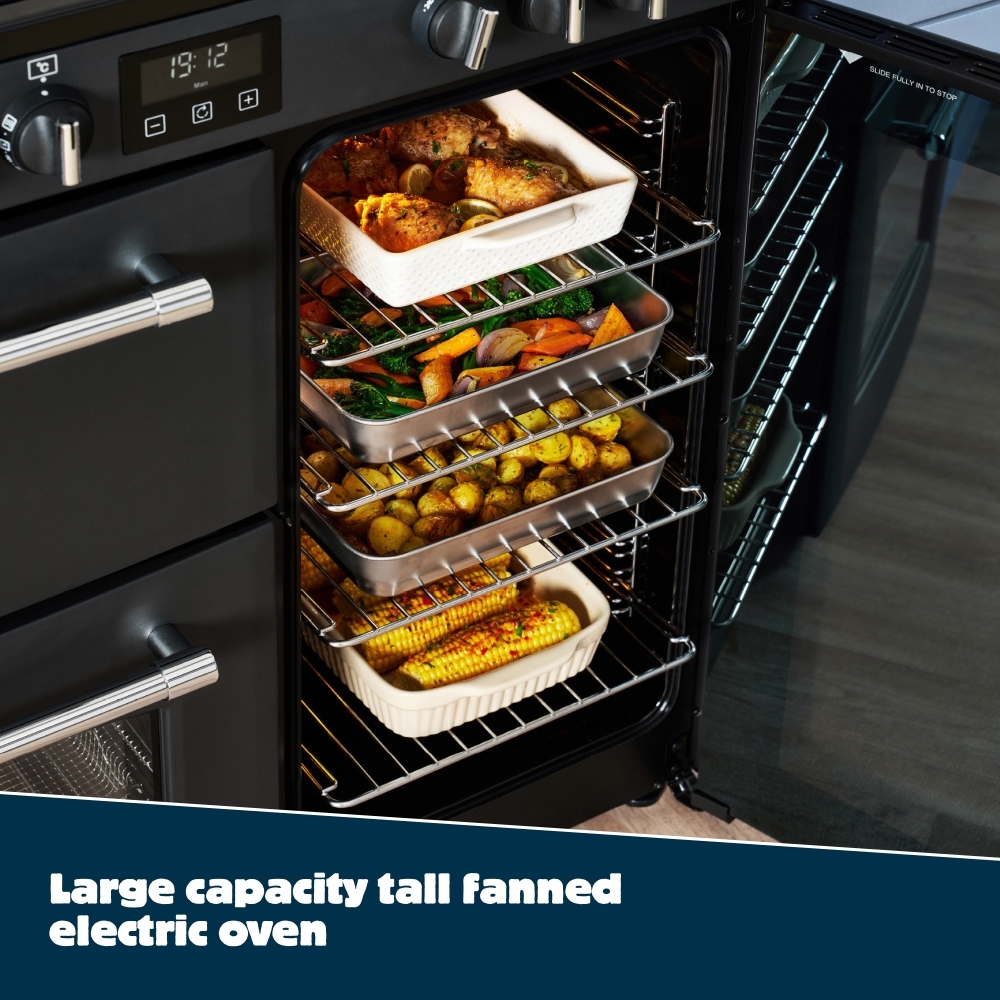 Belling Farmhouse 90E 90cm Ceramic Range Cooker, Cream, A Rated