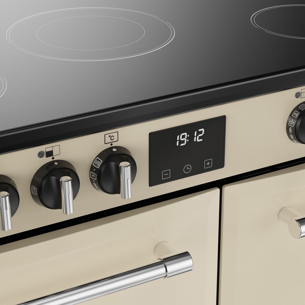 Belling Farmhouse 90E 90cm Ceramic Range Cooker, Cream, A Rated