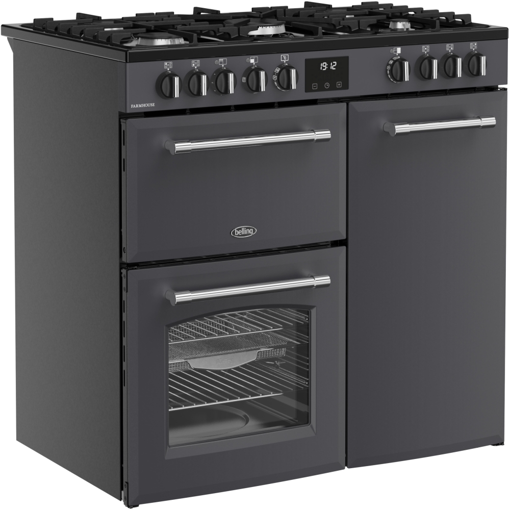 Belling RCA FARMHOUSE 90DF A 90cm Dual Fuel Range Cooker, Grey, A Rated