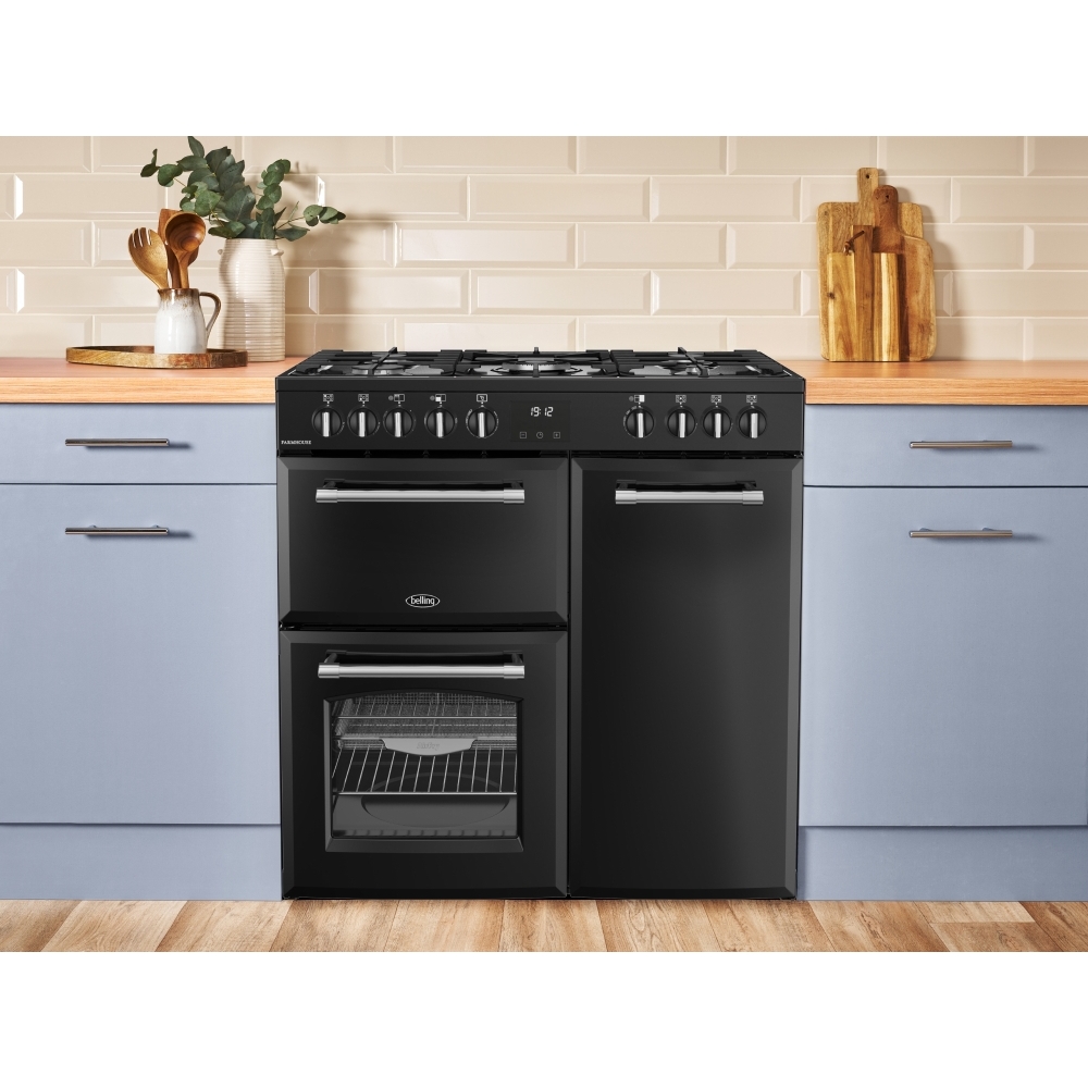 Belling RCA FARMHOUSE 90DF A 90cm Dual Fuel Range Cooker, Grey, A Rated