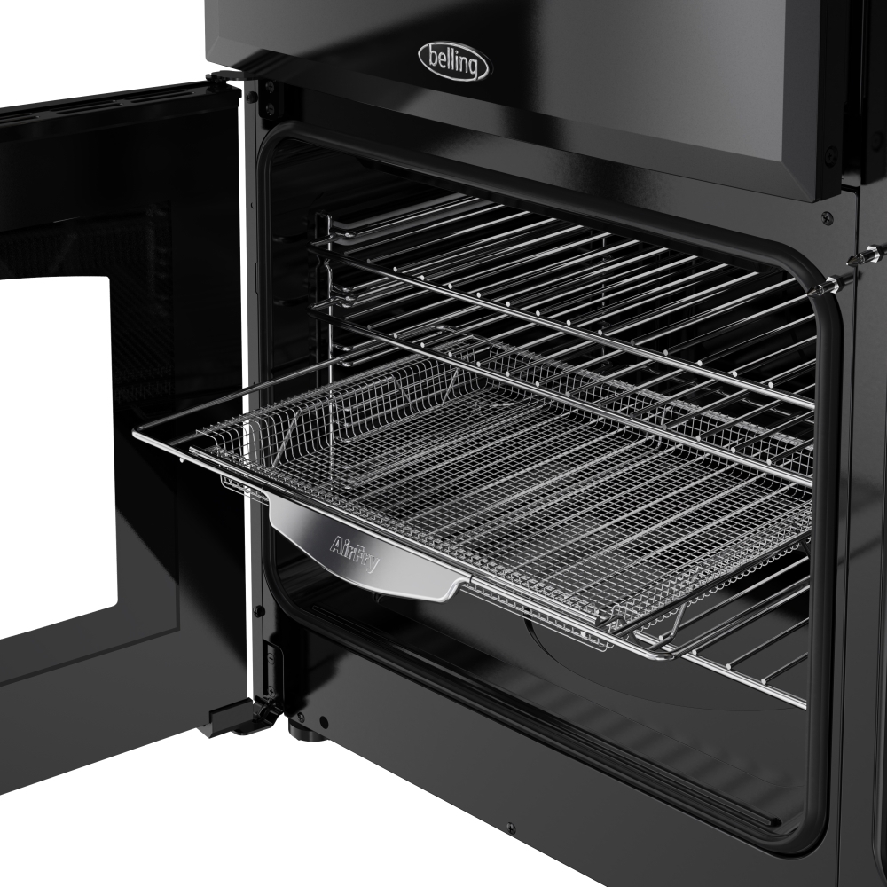 Belling Farmhouse 90DF 90cm Dual Fuel Range Cooker, Black, A Rated