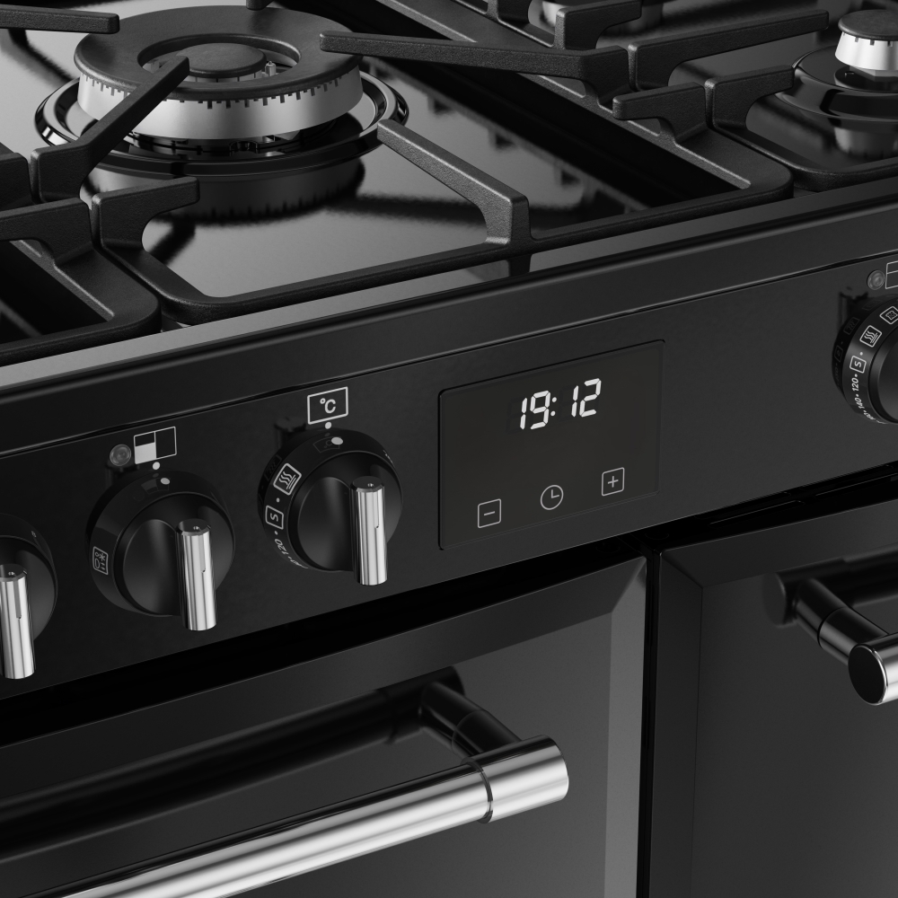 Belling Farmhouse 90DF 90cm Dual Fuel Range Cooker, Black, A Rated