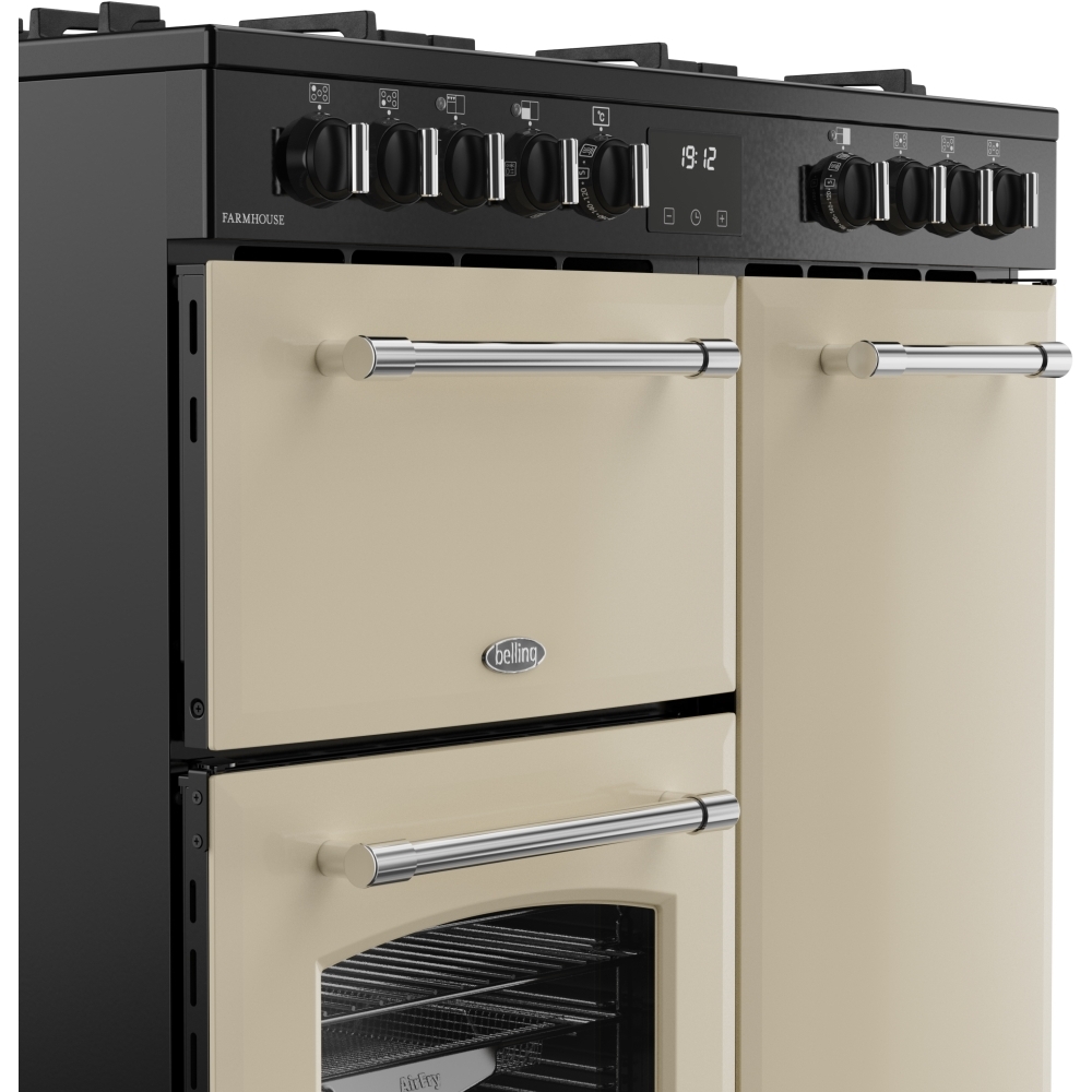 Belling Farmhouse 90DF 90cm Dual Fuel Range Cooker, Cream, A Rated