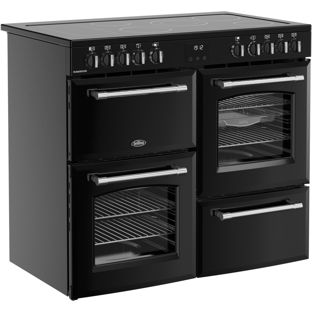 Belling RCA FARMHOUSE 100E B 100cm Ceramic Range Cooker, Black, A Rated