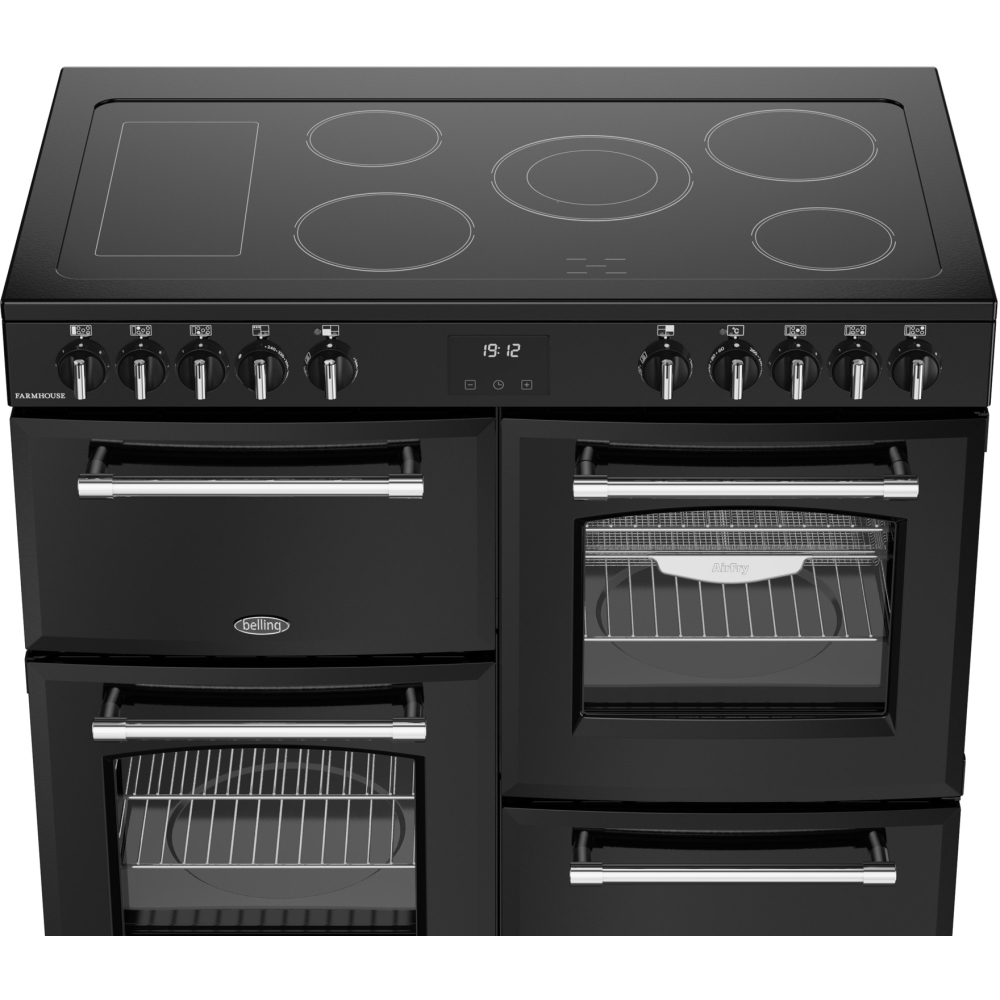 Belling RCA FARMHOUSE 100E B 100cm Ceramic Range Cooker, Black, A Rated