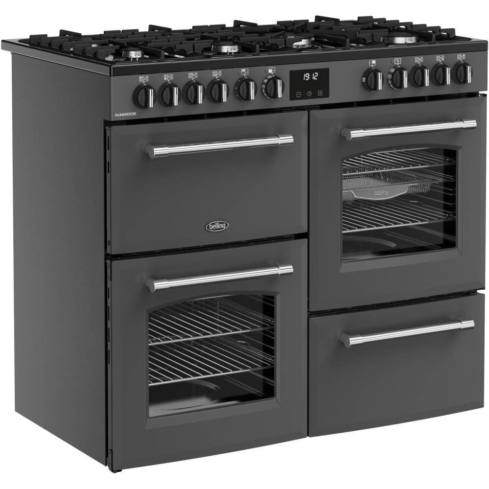 Belling Farmhouse 100DF 100cm Dual Fuel Range Cooker, Grey, A Rated