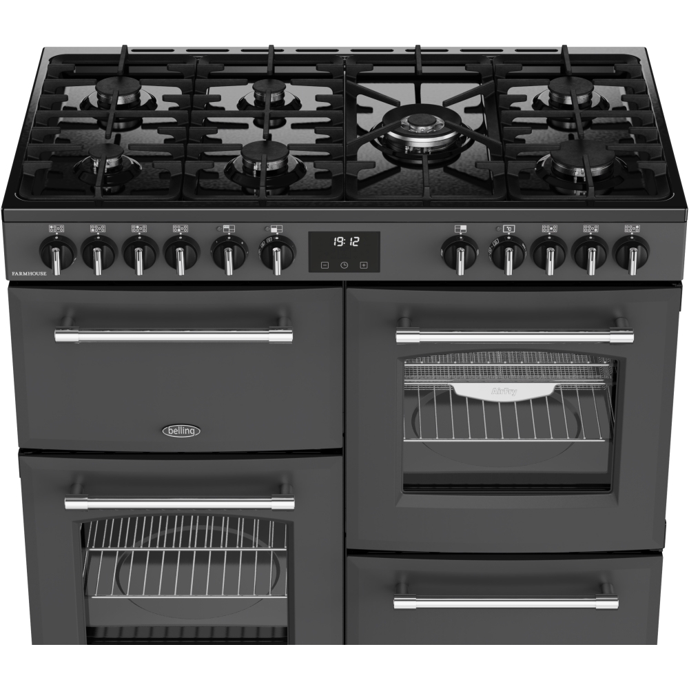 Belling Farmhouse 100DF 100cm Dual Fuel Range Cooker, Grey, A Rated