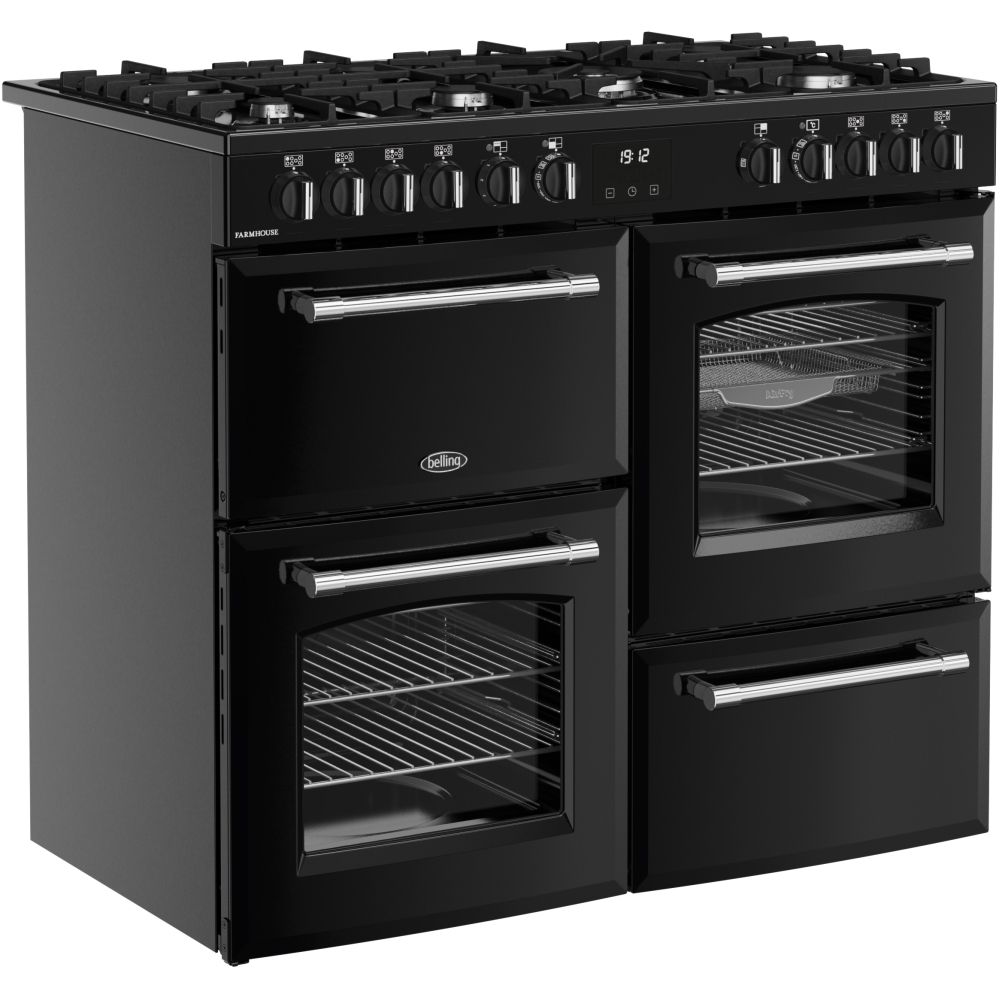 Belling Farmhouse 100DF 100cm Dual Fuel Range Cooker, Black, A Rated
