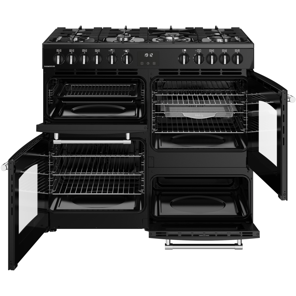 Belling Farmhouse 100DF 100cm Dual Fuel Range Cooker, Black, A Rated