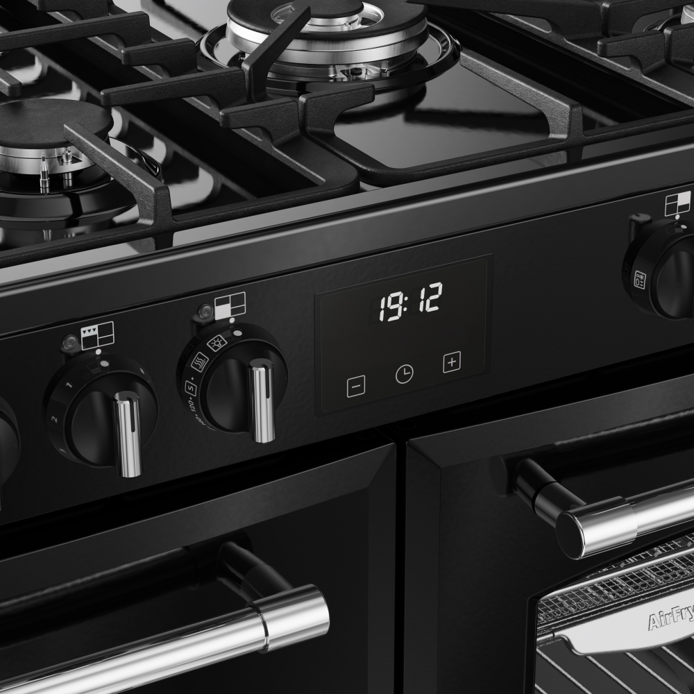 Belling Farmhouse 100DF 100cm Dual Fuel Range Cooker, Black, A Rated