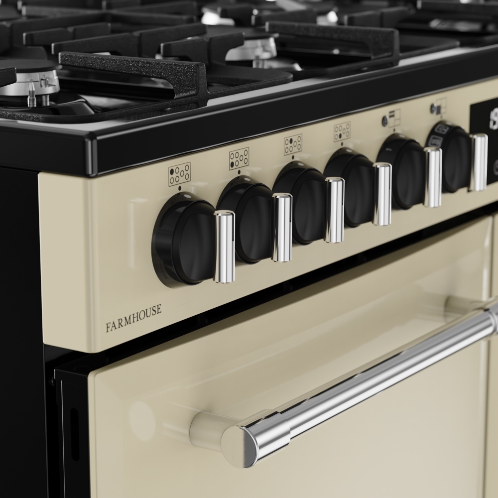 Belling Farmhouse 100DF 100cm Dual Fuel Range Cooker, Cream, A Rated