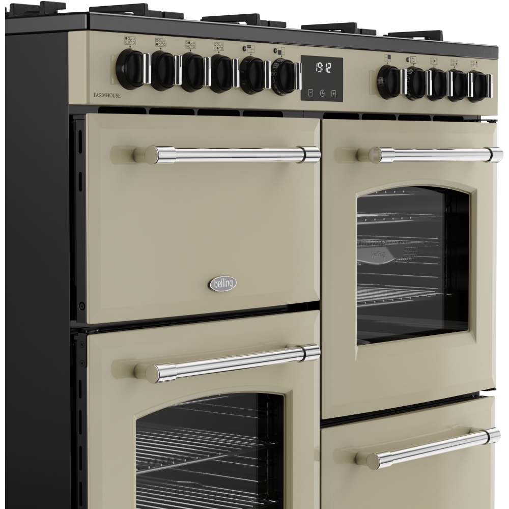 Belling Farmhouse 100DF 100cm Dual Fuel Range Cooker, Cream, A Rated