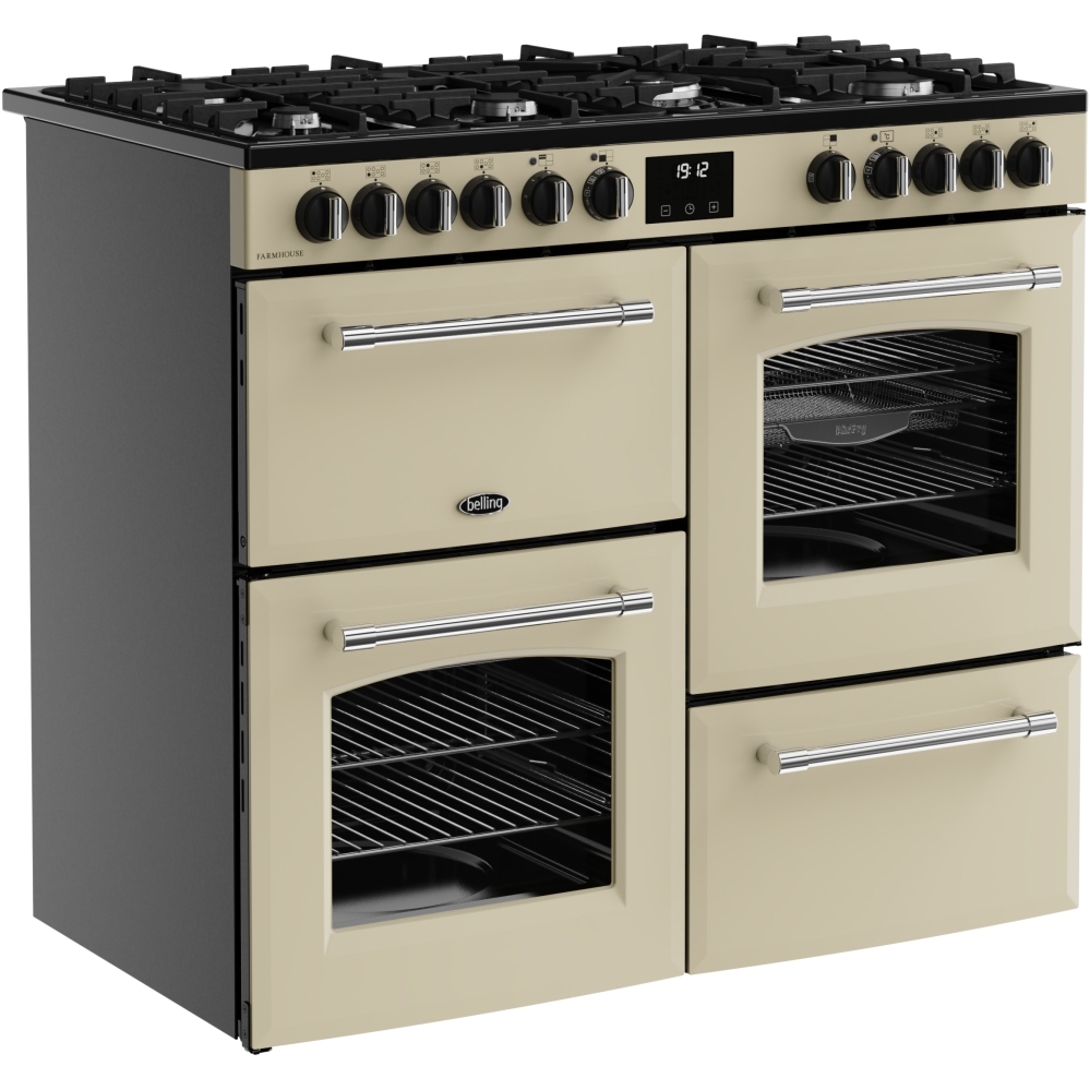 Belling Farmhouse 100DF 100cm Dual Fuel Range Cooker, Cream, A Rated