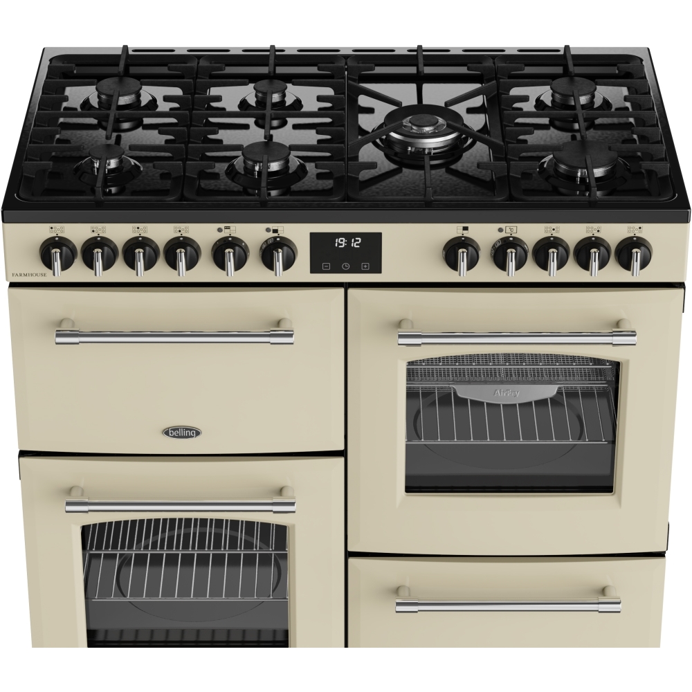 Belling Farmhouse 100DF 100cm Dual Fuel Range Cooker, Cream, A Rated