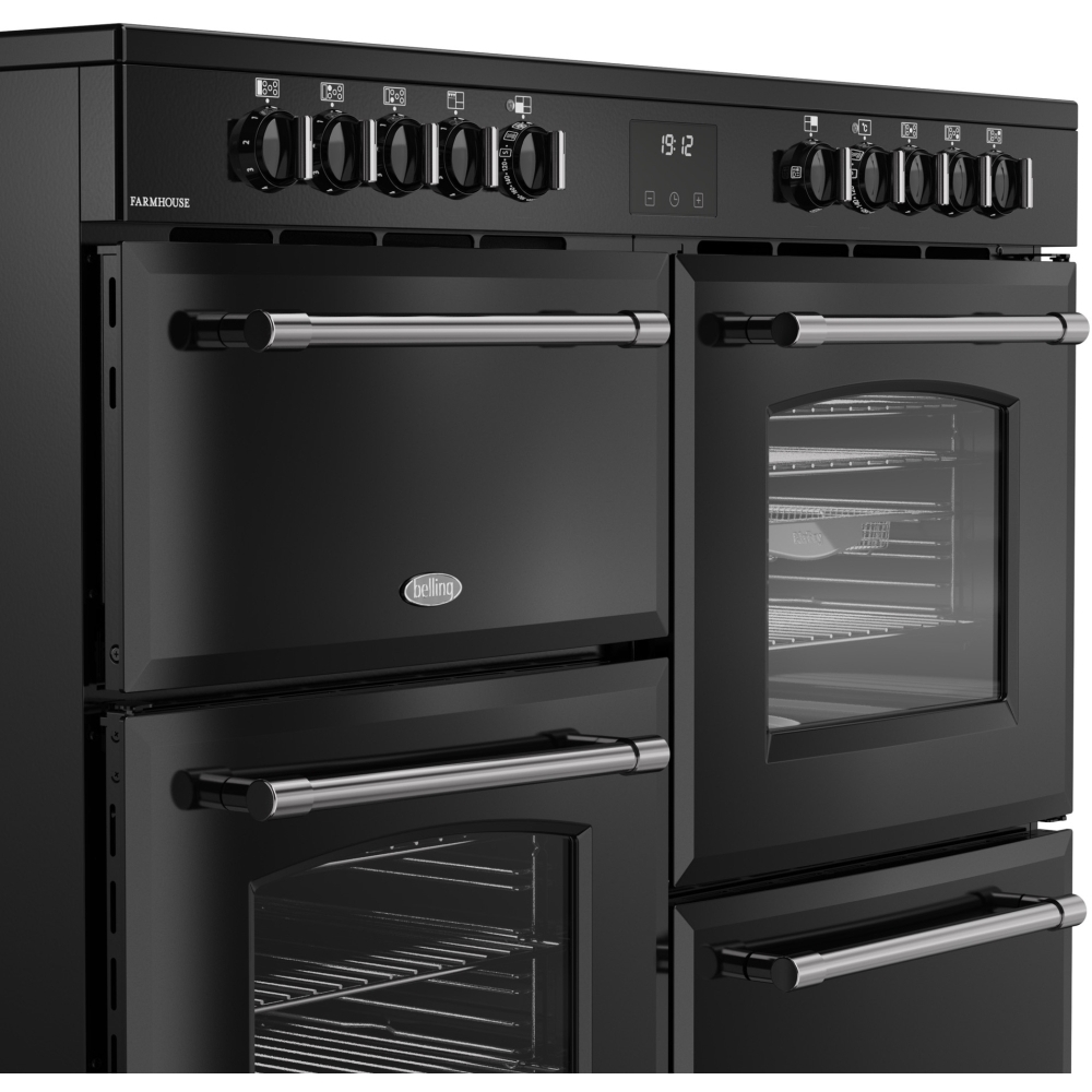 Belling RCA FARMHOUSE 110E B 110cm Ceramic Range Cooker, Black, A Rated