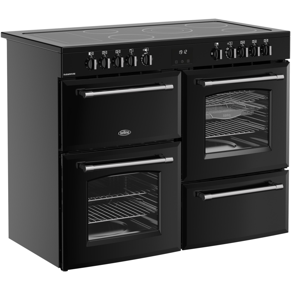 Belling RCA FARMHOUSE 110E B 110cm Ceramic Range Cooker, Black, A Rated