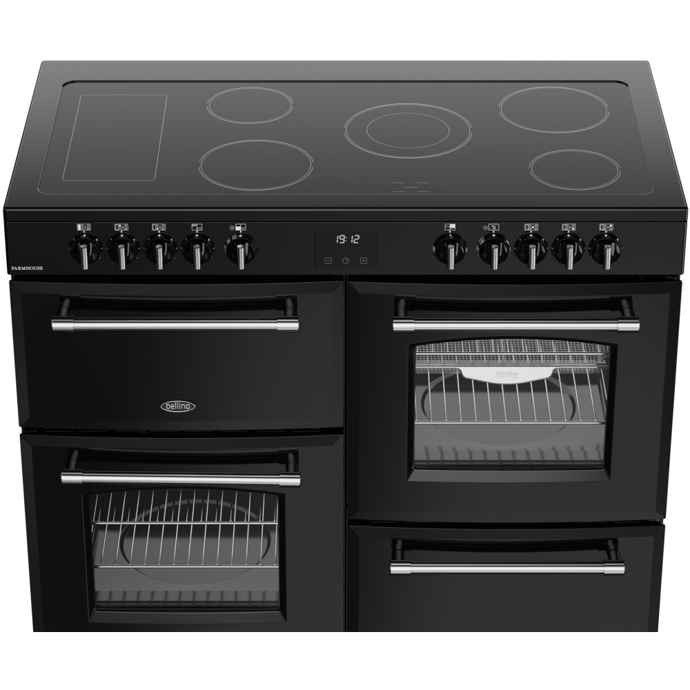 Belling RCA FARMHOUSE 110E B 110cm Ceramic Range Cooker, Black, A Rated