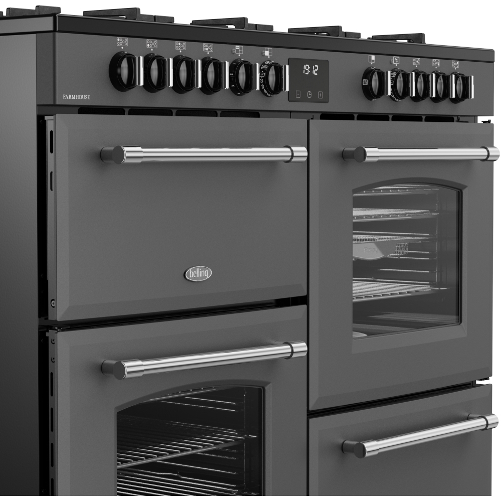 Belling Farmhouse 110 DF 110cm Dual Fuel Range Cooker, Grey, A Rated