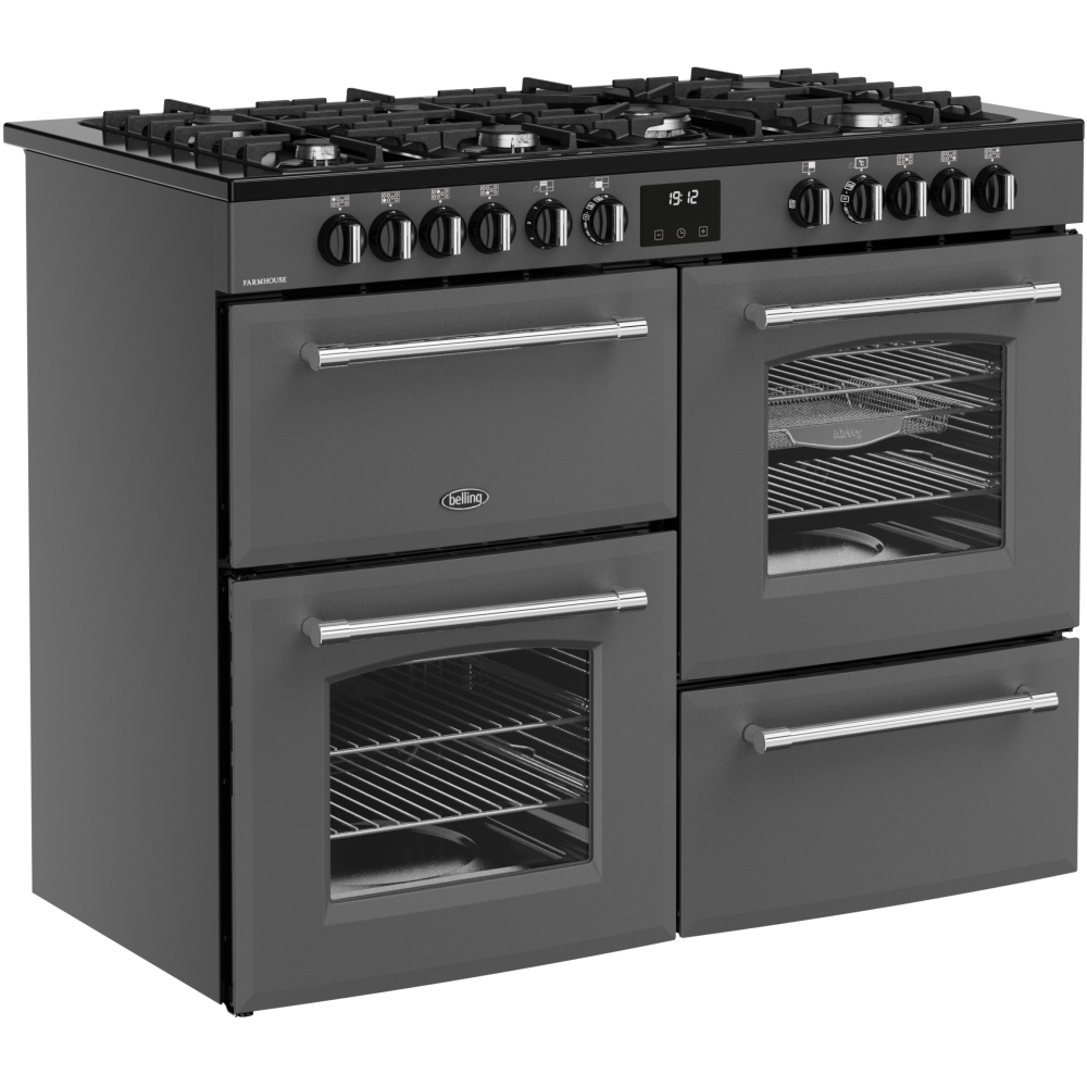 Belling Farmhouse 110 DF 110cm Dual Fuel Range Cooker, Grey, A Rated