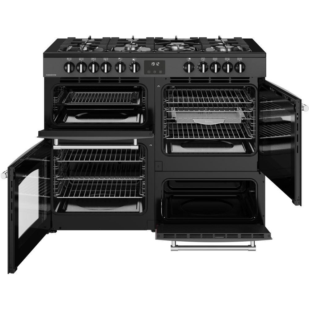 Belling Farmhouse 110 DF 110cm Dual Fuel Range Cooker, Grey, A Rated