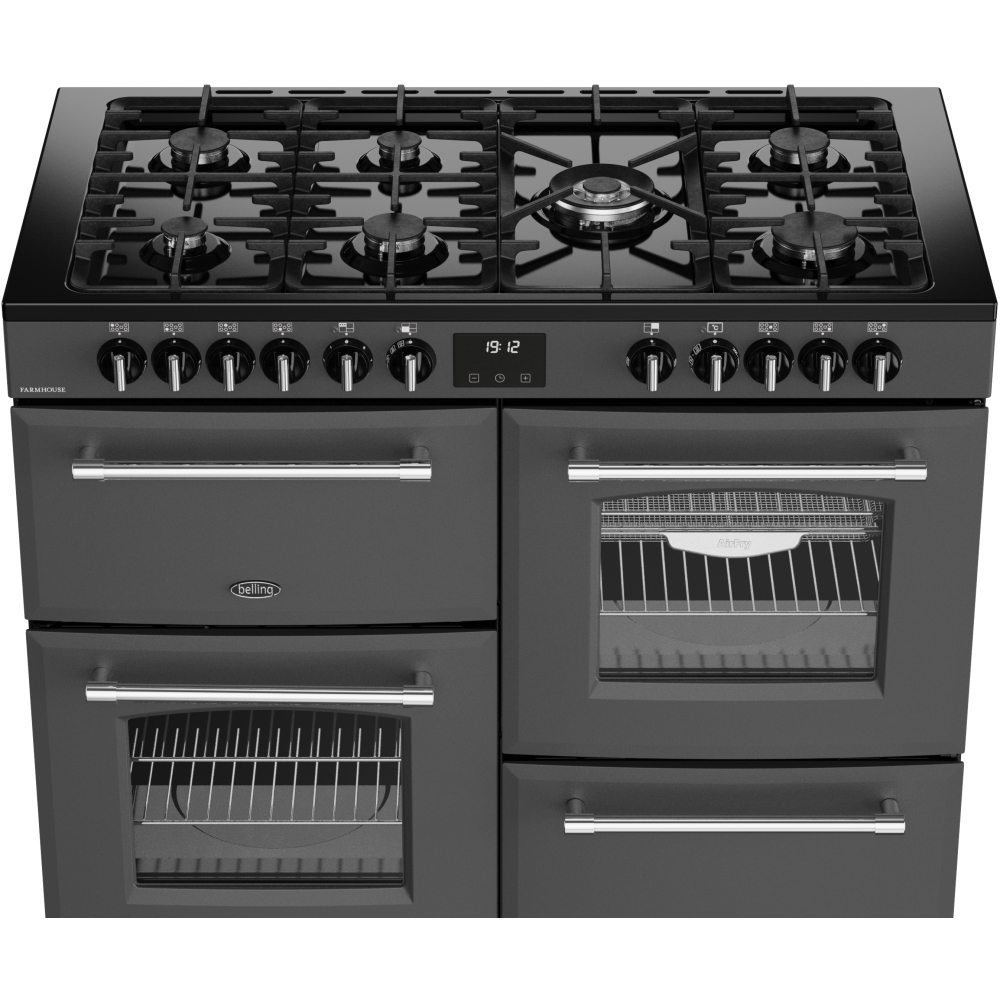 Belling Farmhouse 110 DF 110cm Dual Fuel Range Cooker, Grey, A Rated