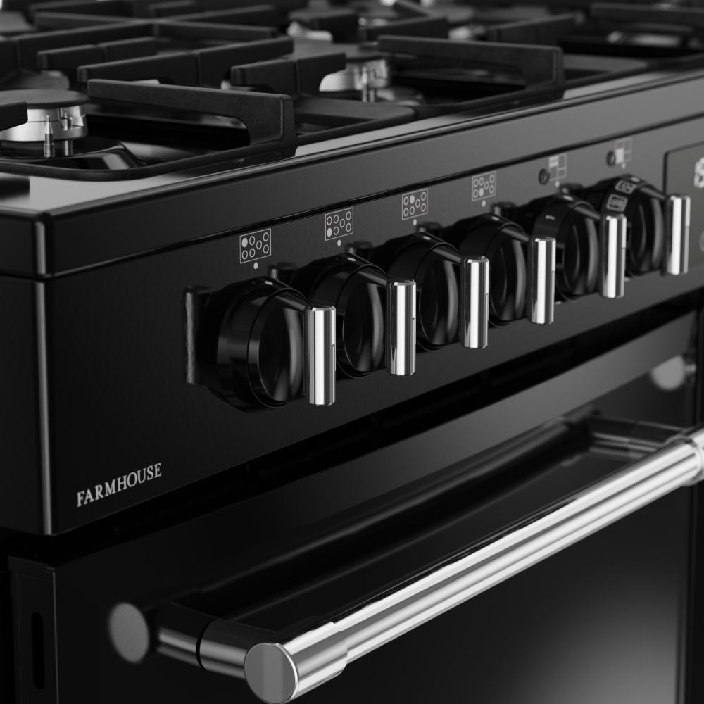 Belling RCA FARMHOUSE 110DF 110cm Dual Fuel Range Cooker, Black, A Rated